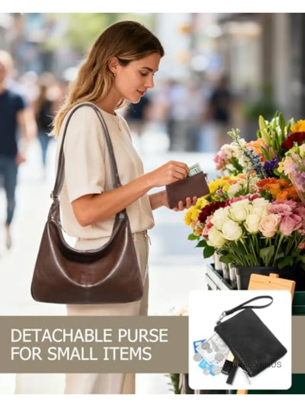 Hobo Bag for Women Slouchy Soft Vegan Leather Shoulder Crossbody Handbag with